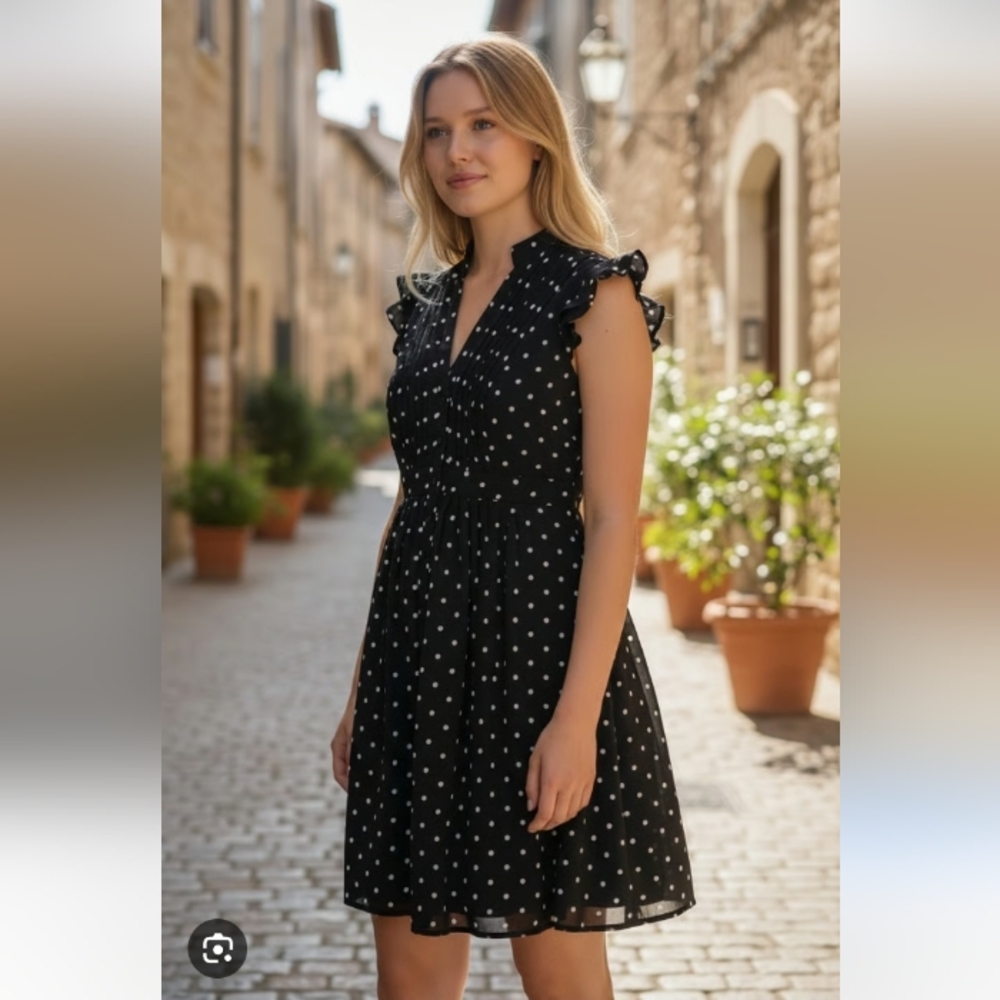 Sandra Darren Black and White Polka Dot Midi Dress